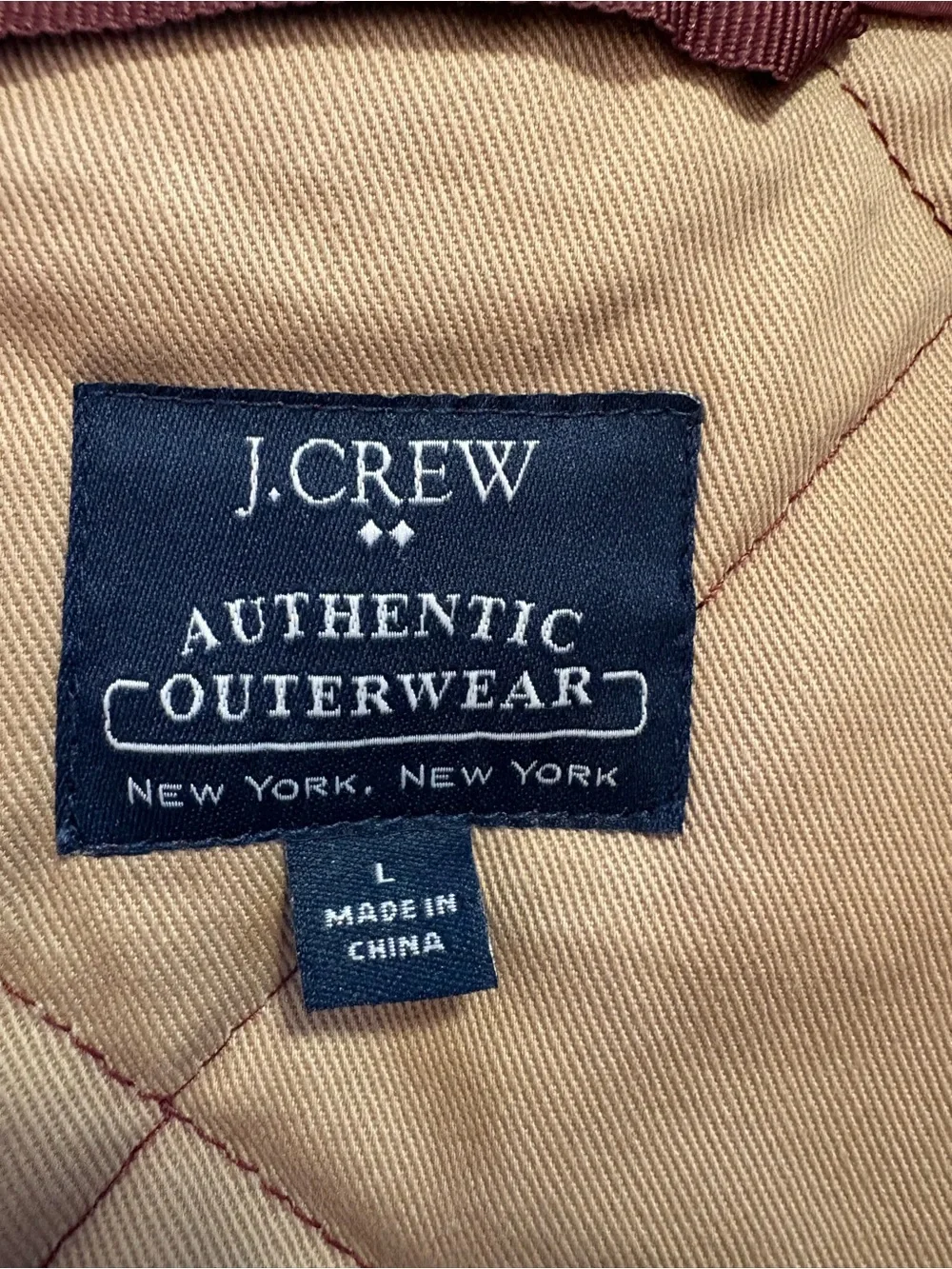 J. Crew Walker Quilted Vest Burgundy Full Zip Men’s Size Large Outdoor